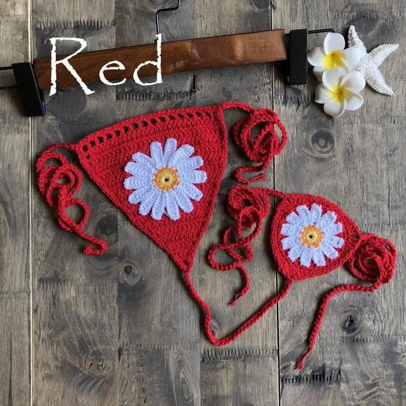 Beach Hollow Bikini Bottoms Handmade Crochet Sunflower-Red-9