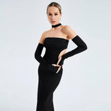 Cut Out Slim Strapless Long Sleeves-4