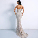 ELEGANT STRAPLESS GEOMETRIC EVENING DRESS-2