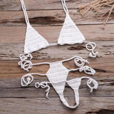 Hand Woven Beach Bikini Swimsuit-White-7