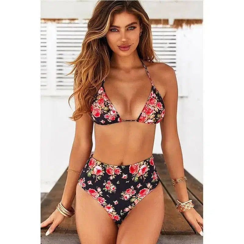 High Waist Split Swimsuit Women European And American-Printing1-2