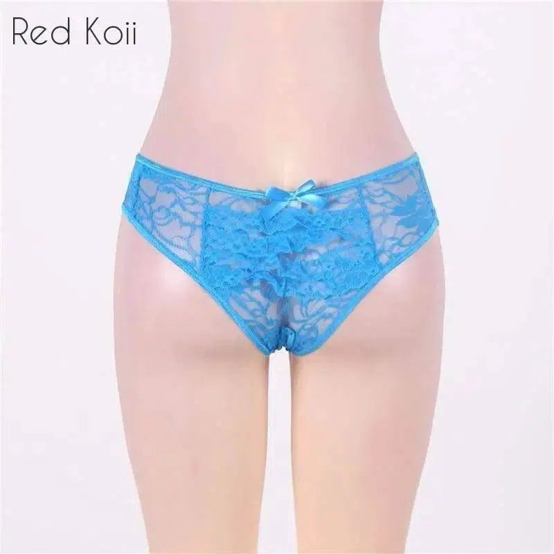 Lingerie Cut Out Underpants Briefs Lace-Blue-6