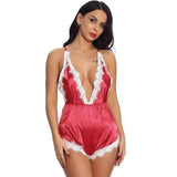 Lingerie Satin Lace Pajamas Back Cross Stretch-Red-6