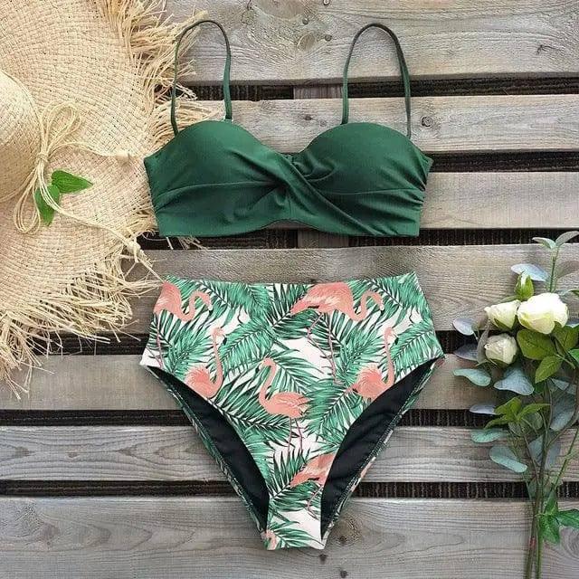 Print Bikini Female Swimsuit-LightGreen-3