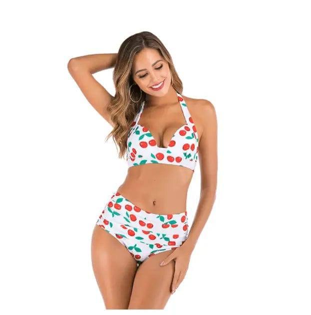 Printed High-waisted Two-piece Swimsuit-Whitecherry-10