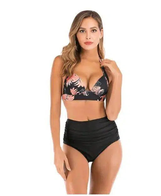 Printed High-waisted Two-piece Swimsuit-Retro-11