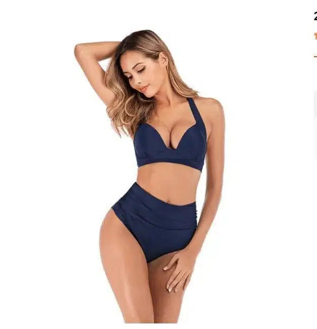 Printed High-waisted Two-piece Swimsuit-DarkBlue-14