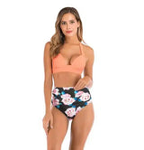 Printed High-waisted Two-piece Swimsuit-Bigorangeflower-15