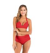 Printed High-waisted Two-piece Swimsuit-Red-2