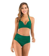 Printed High-waisted Two-piece Swimsuit-Green-3