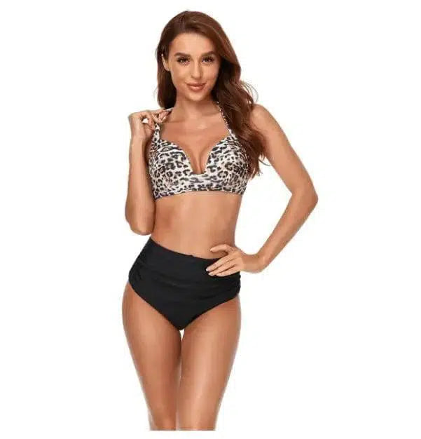 Printed High-waisted Two-piece Swimsuit-Leopard-7