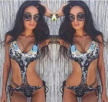 Sequin Bikini Swimsuit-Black-1