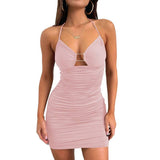 Sexy Suspender Short Dress With Hollow Collar Design And-Pink-4