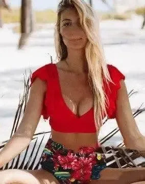 Swimsuit Printed Split Bikini Swimsuit Women Swimwear-Red-3