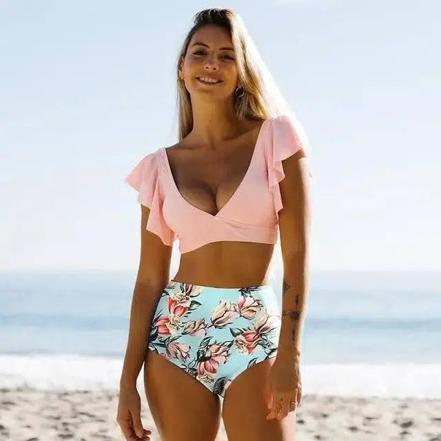 Swimsuit Printed Split Bikini Swimsuit Women Swimwear-Pink-6