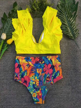 Swimsuit Printed Split Bikini Swimsuit Women Swimwear-Yellow-9