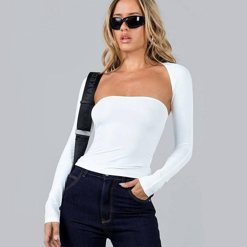 Sexy Tube Top Cinched Waist T-shirt Long Sleeve Tight-1