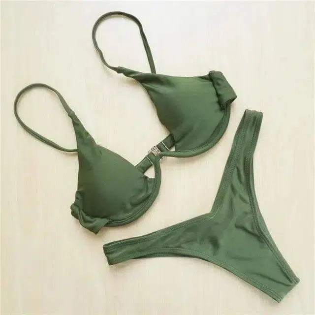 Women Bikini Beachwear Push-up Swimwear Swimwear-Green-12