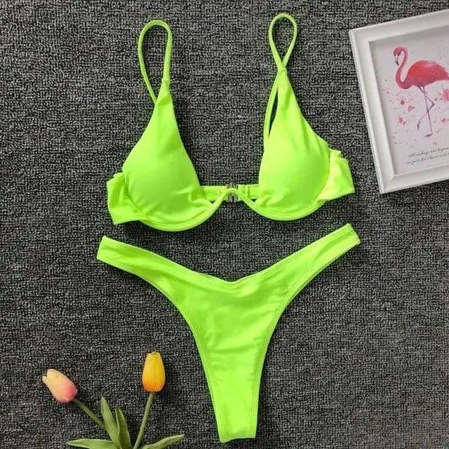 Women Bikini Beachwear Push-up Swimwear Swimwear-Fluorescentgreen-4
