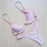 Women Bikini Beachwear Push-up Swimwear Swimwear-Pink-6