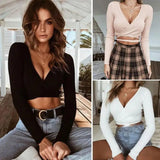 Sexy Women Ladies Summer Slim Crop Tops Long Sleeve T-1