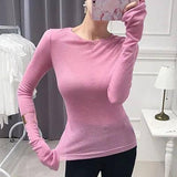 Shintimes Shirt Women T-Shirt Long Sleeve Korean Style-pink-10