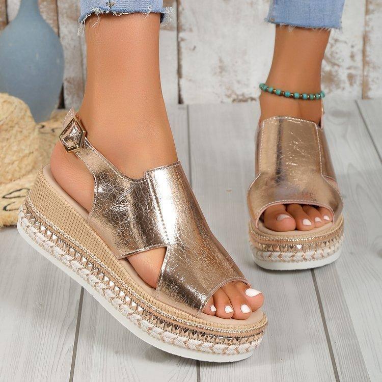 Shiny Hollow Fish Mouth Sandals-1