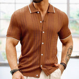 Short-sleeved Polo Shirt Summer Button Lapel Top Fashion-Brown-1