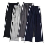 Side Stripe Stitching Women's Drawstring Pocket Casual Pants-3