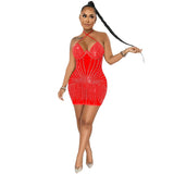 Sling Wrapped Chest Rhinestone Mesh Perspective Skirt Dress-2