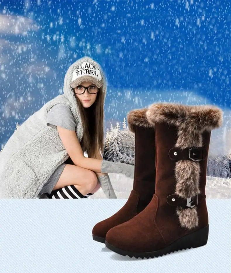 Snow Boots Mid-calf Faux Fur Plush Winter Women Boots-4