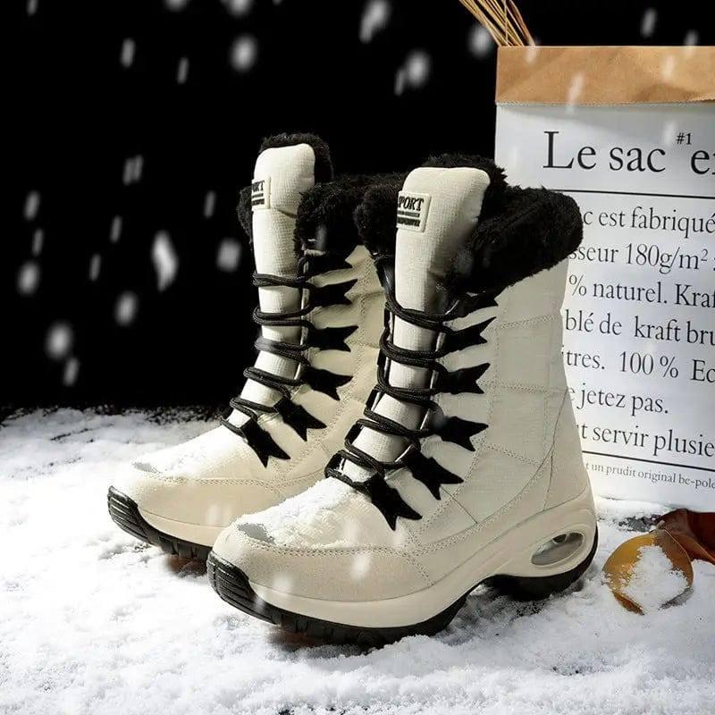 Snow Boots Women Winter Plus Velvet Warm Cotton Shoes-Beige-1