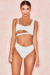 Solid color bikini cutout sexy split swimsuit triangle-White-2