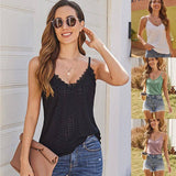 Solid Color Hollow Lace Strappy T-shirt-7