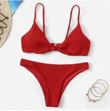 Solid color triangle split bikini-Red-6