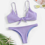 Solid color triangle split bikini-Purple-8