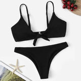 Solid color triangle split bikini-Black-9