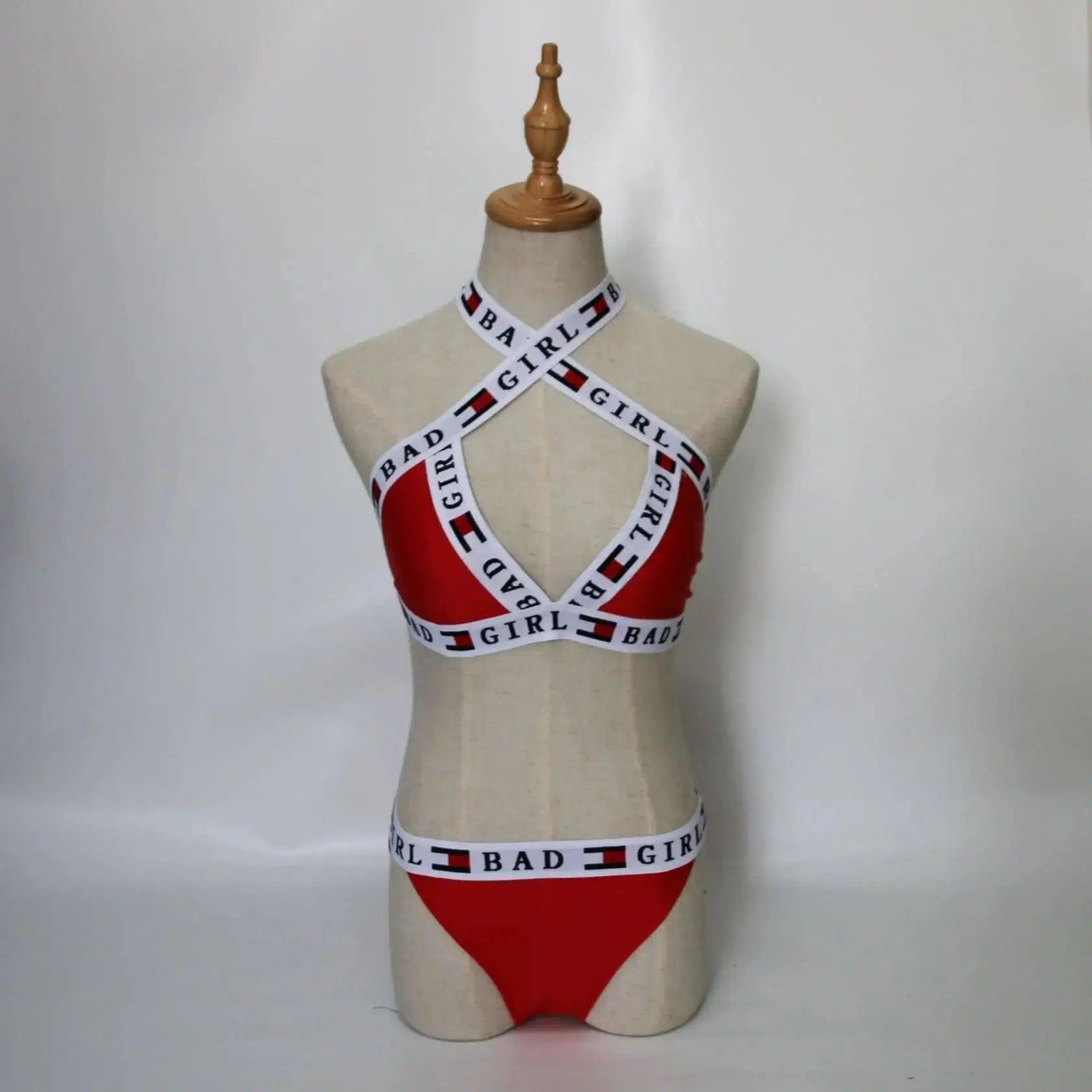 Split Bikini Sexy Wrapped Chest Beach Bandage Split Swimsuit-Red-3