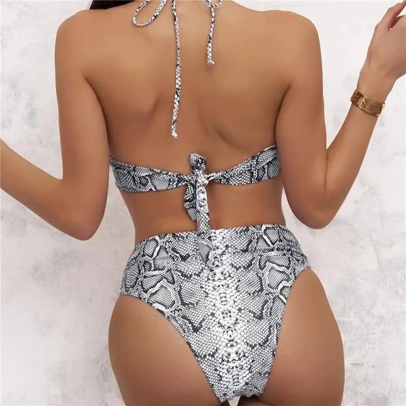 Split High Waist Snake Bikini Swimsuit-L-3