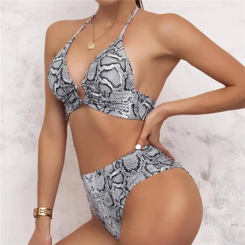 Split High Waist Snake Bikini Swimsuit-M-6