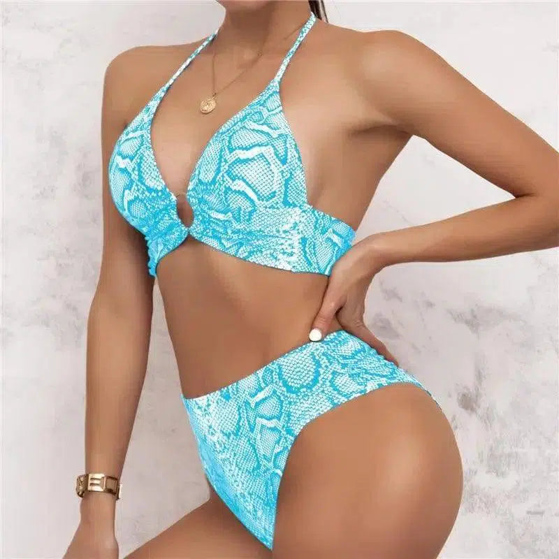 Split High Waist Snake Bikini Swimsuit-M-8