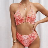 Split High Waist Snake Bikini Swimsuit-M-9