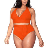 Split large size straps bikini multi-rope belt deep V-Orange-4