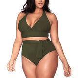 Split large size straps bikini multi-rope belt deep V-Green-5