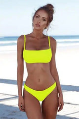 Split solid color bikini tight swimsuit backless-Yellow-4