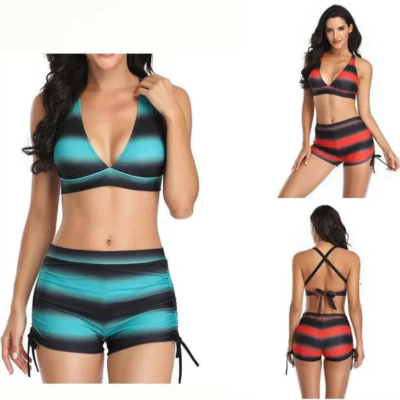 Split Striped Bikini Bijini Female Swimwear-1