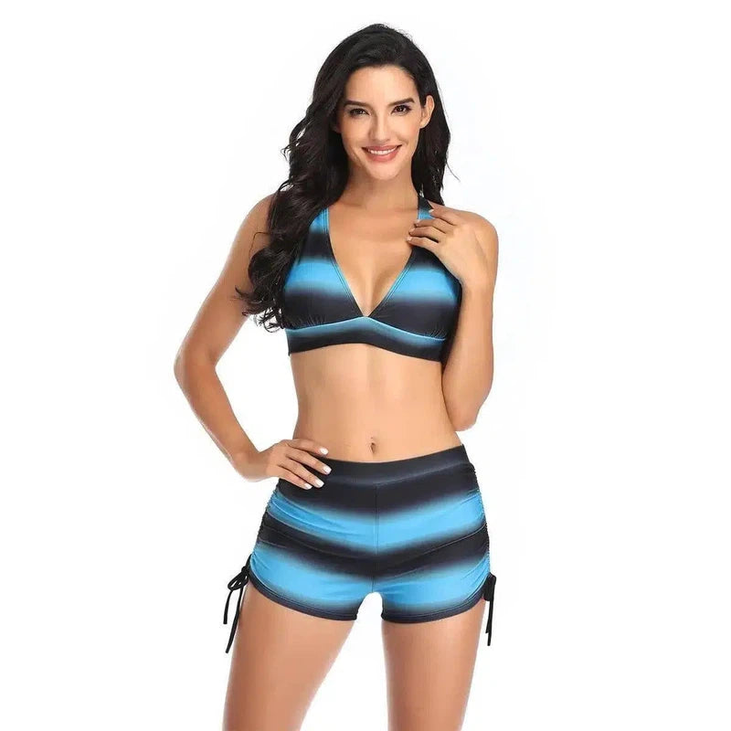 Split Striped Bikini Bijini Female Swimwear-Blue-4