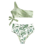 Split swimsuit female shoulder strap-Green-4