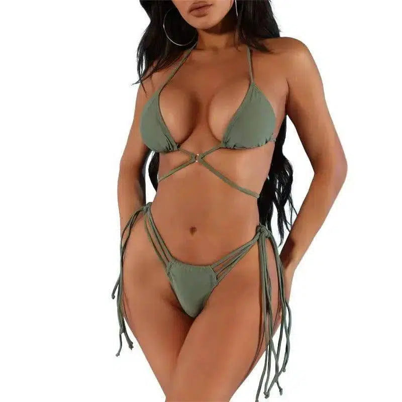 Split Triangle Bikini Swimsuit for Women-Green-2