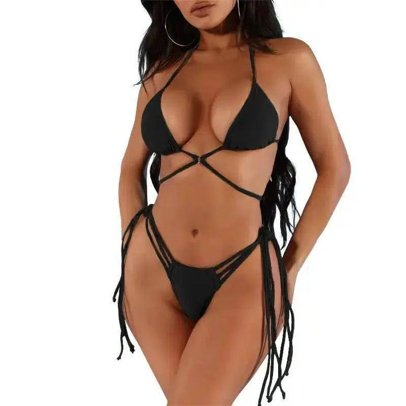 Split Triangle Bikini Swimsuit for Women-Black-3